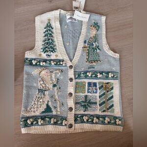 Marisa Christina Classic Knit Vest with Holiday Embroidery